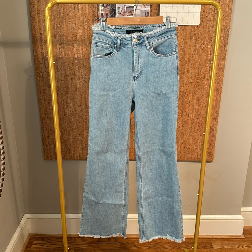 Risen frayed flare jeans